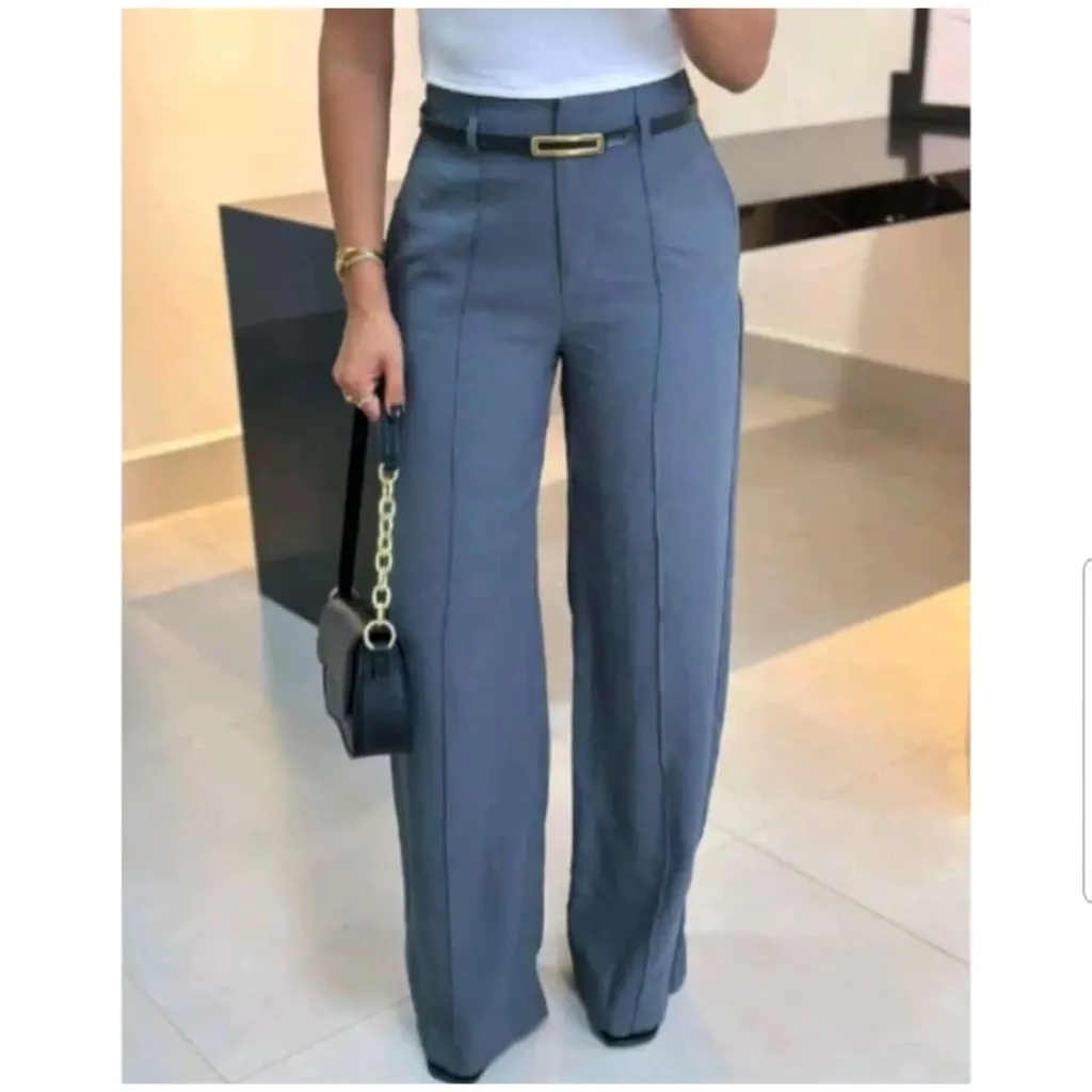 Pantalona alfaiataria com cinto (tam M,cinza claro)