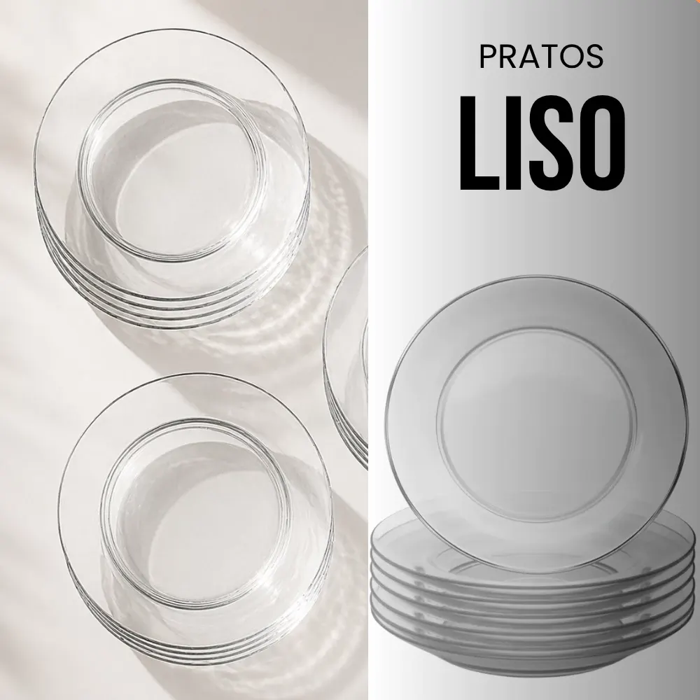 Pratos Fundos de Vidro 23cm – Design Liso, Moderno e Sofisticado – Resistente (a unidade)