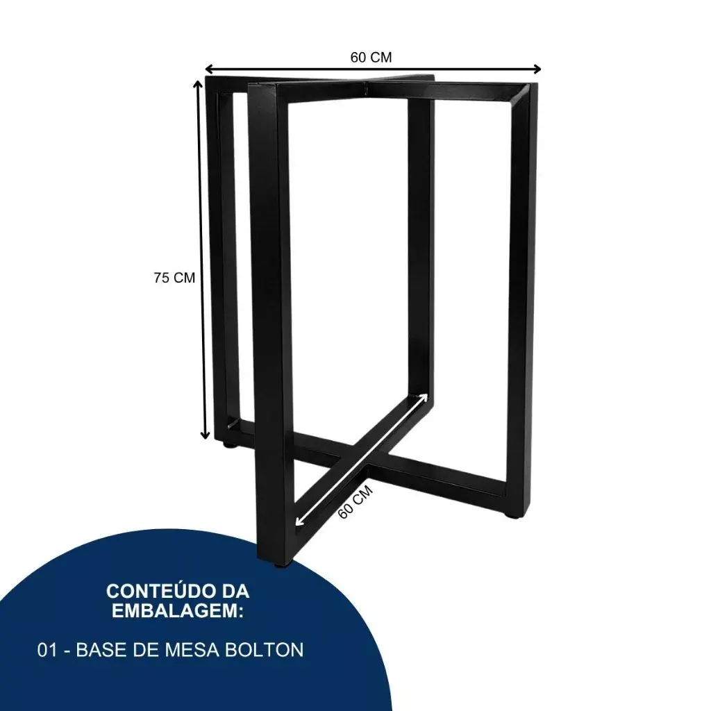 Base de Mesa Bolton P/ Tampos Madeira Pedra Vidro Até 1,00m Resistente Design Industrial